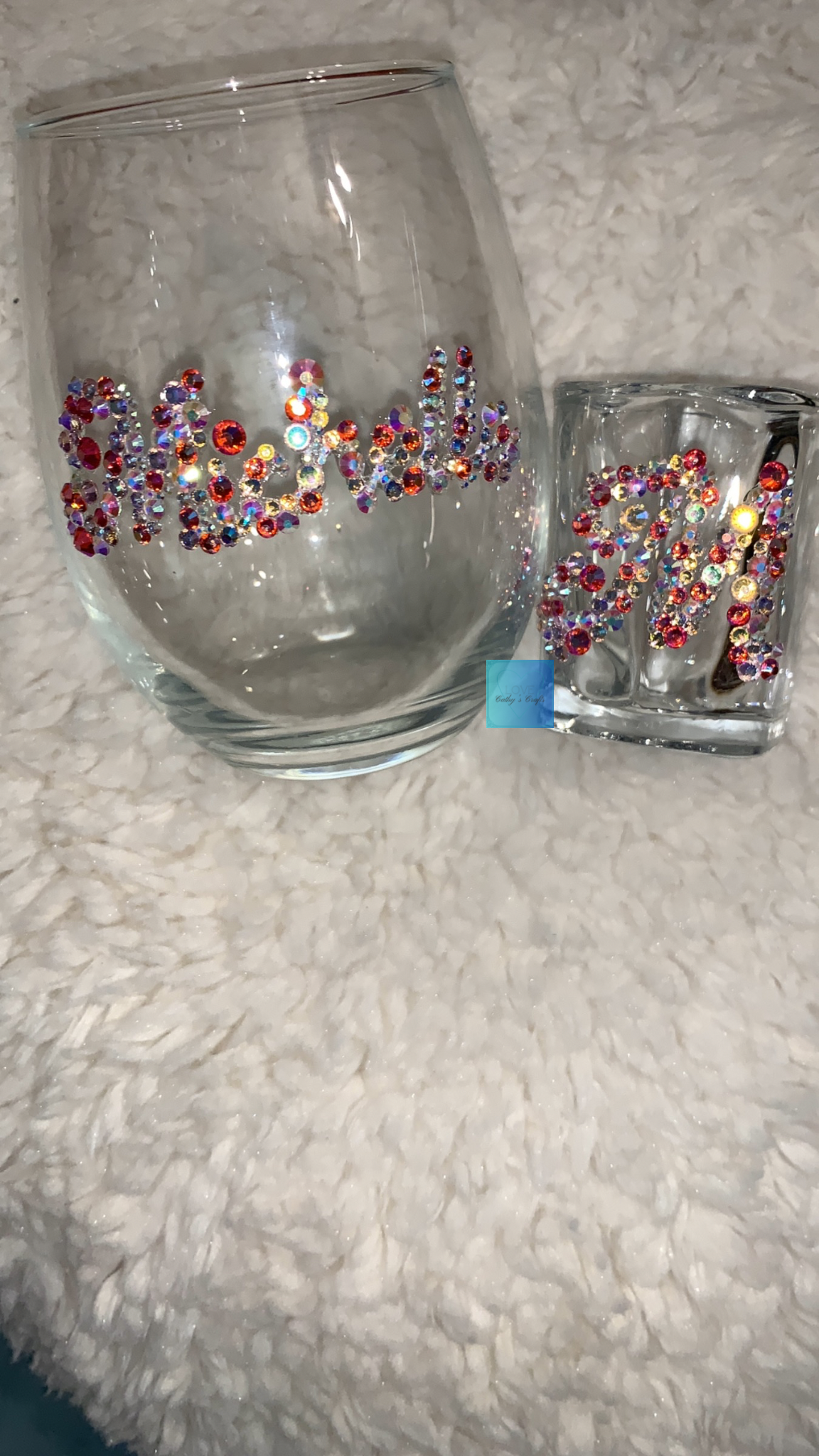 Rhinestone Wine Glass & Heart Shot Glass Set