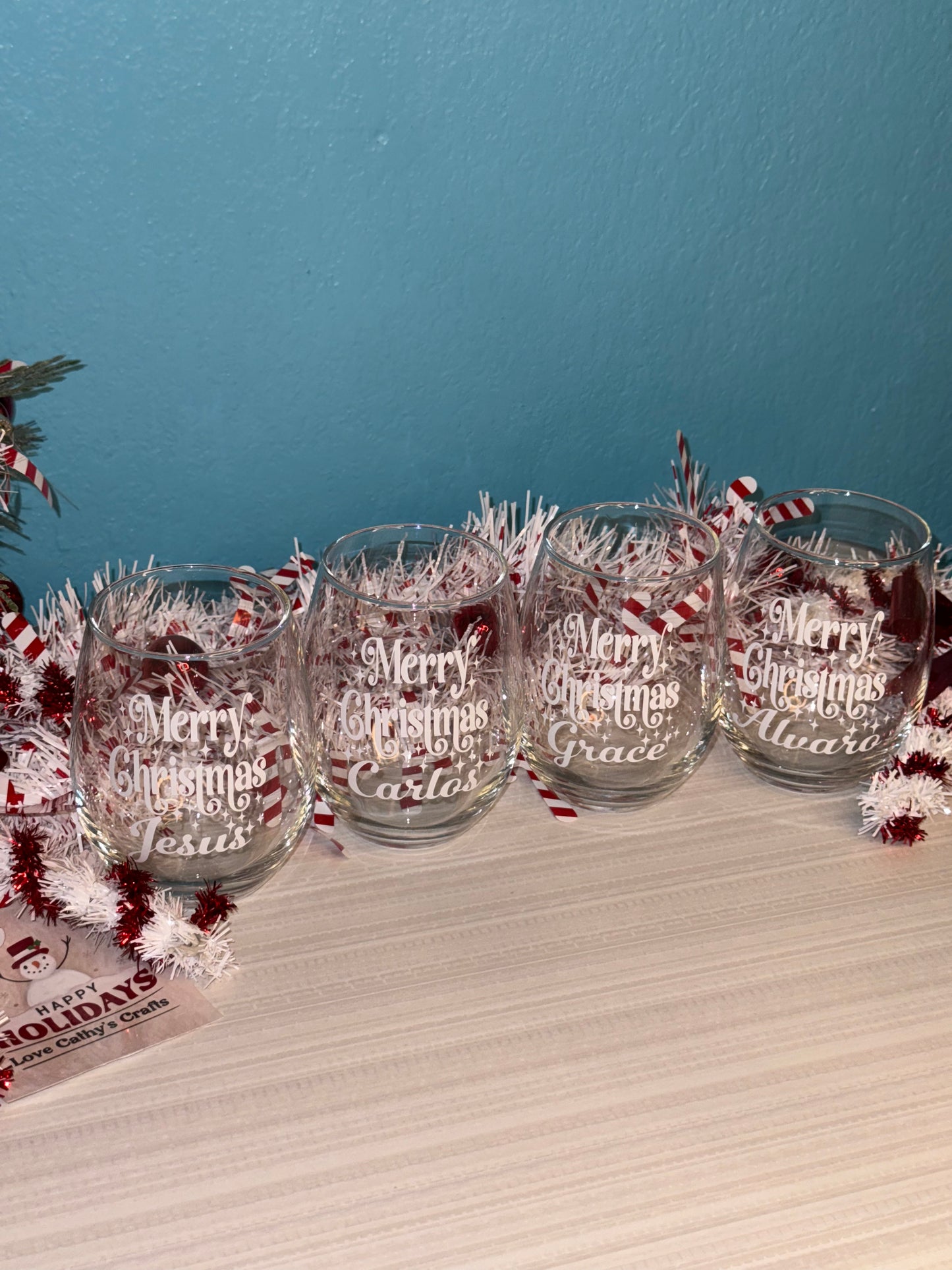 Personalized Merry Christmas Wine Glass